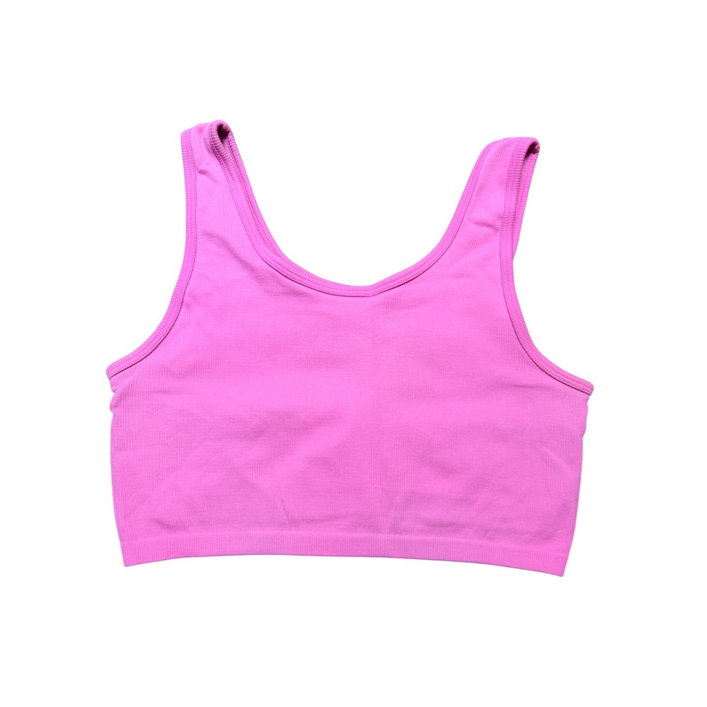 Aerie Sports Bra Women Medium Pink Seamless Ribbed Scoop‎ Neck Excellent